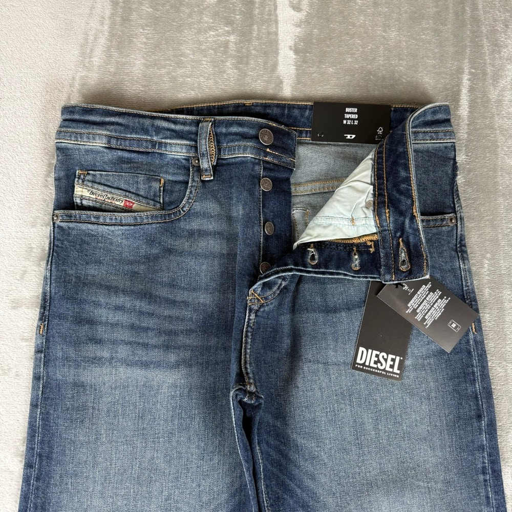 Diesel Buster Slim Tapered Jeans Mens 32x32 Indigo Blue Button Fly $250 New NWT - Picture 2 of 10